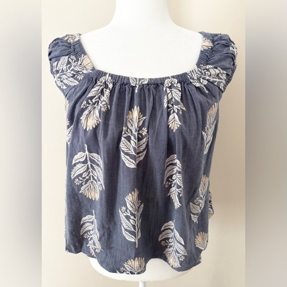 Old Navy Blue Floral Flowy Swing Bow Tie Back Crop Boxy Blouse Top - Picture 5 of 7